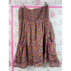 Papa Vancouver dress ruffles pocket Smocked Floral Boho Skirt in Pink and Yellow